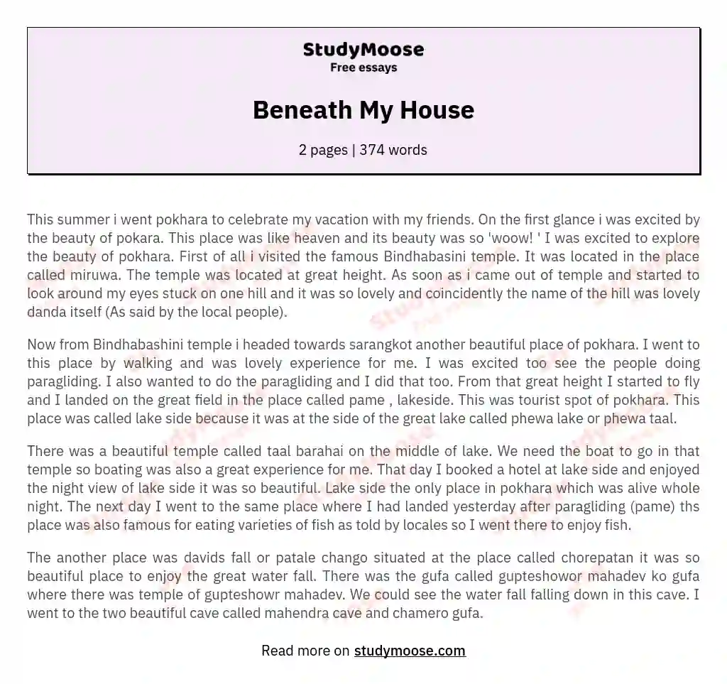 Beneath My House essay