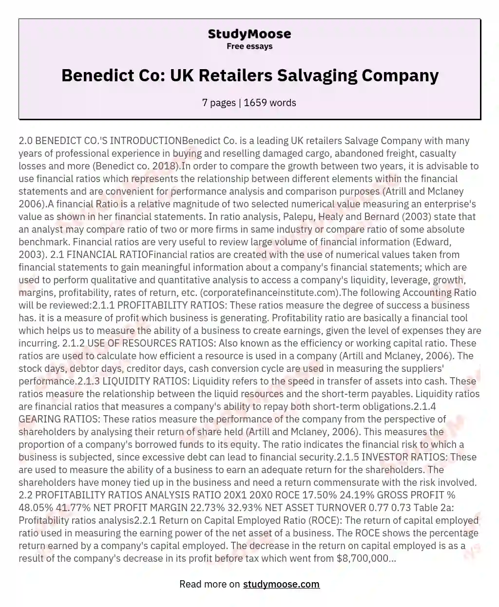 Benedict Co: UK Retailers Salvaging Company essay