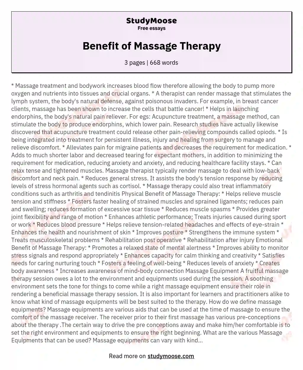 Benefit of Massage Therapy essay