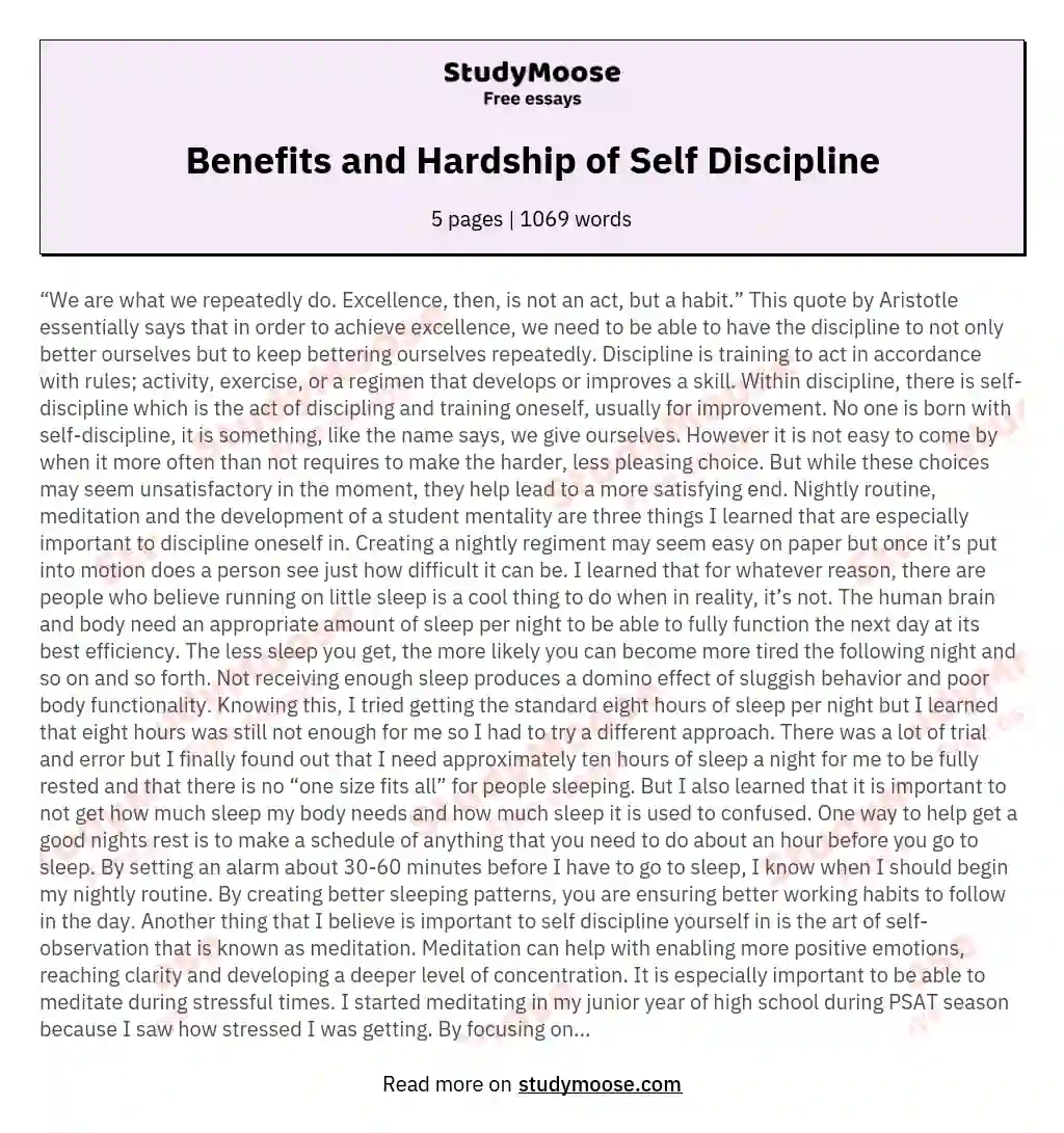 Benefits and Hardship of Self Discipline essay
