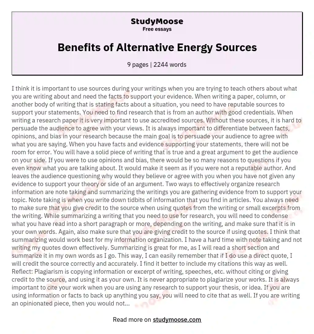 essay alternative energy sources