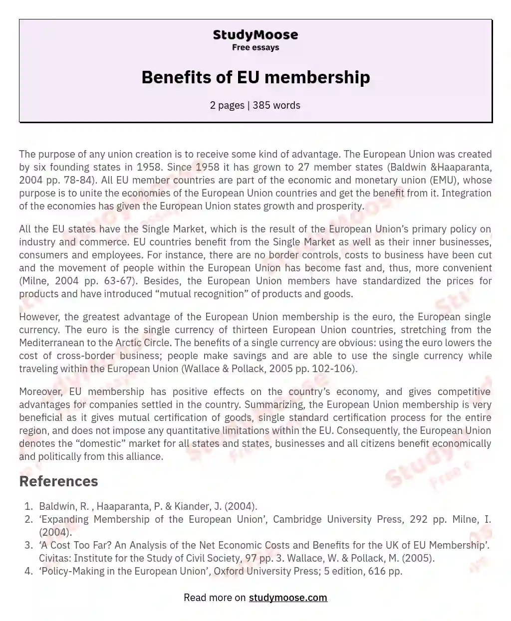 Benefits of EU membership essay