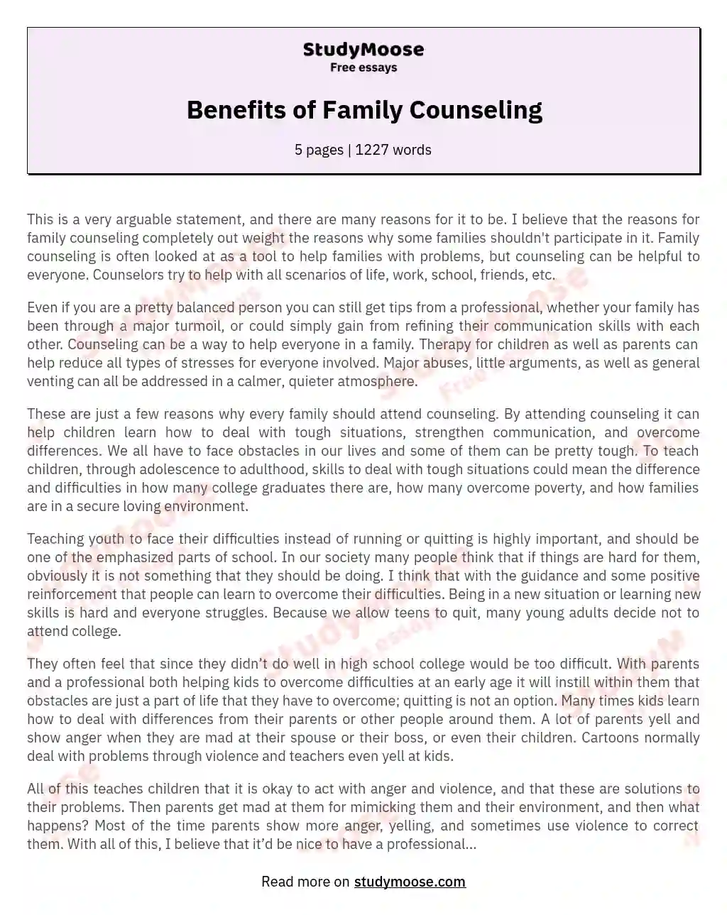 The Significance of Family Counseling: Benefits Outweigh Drawbacks essay