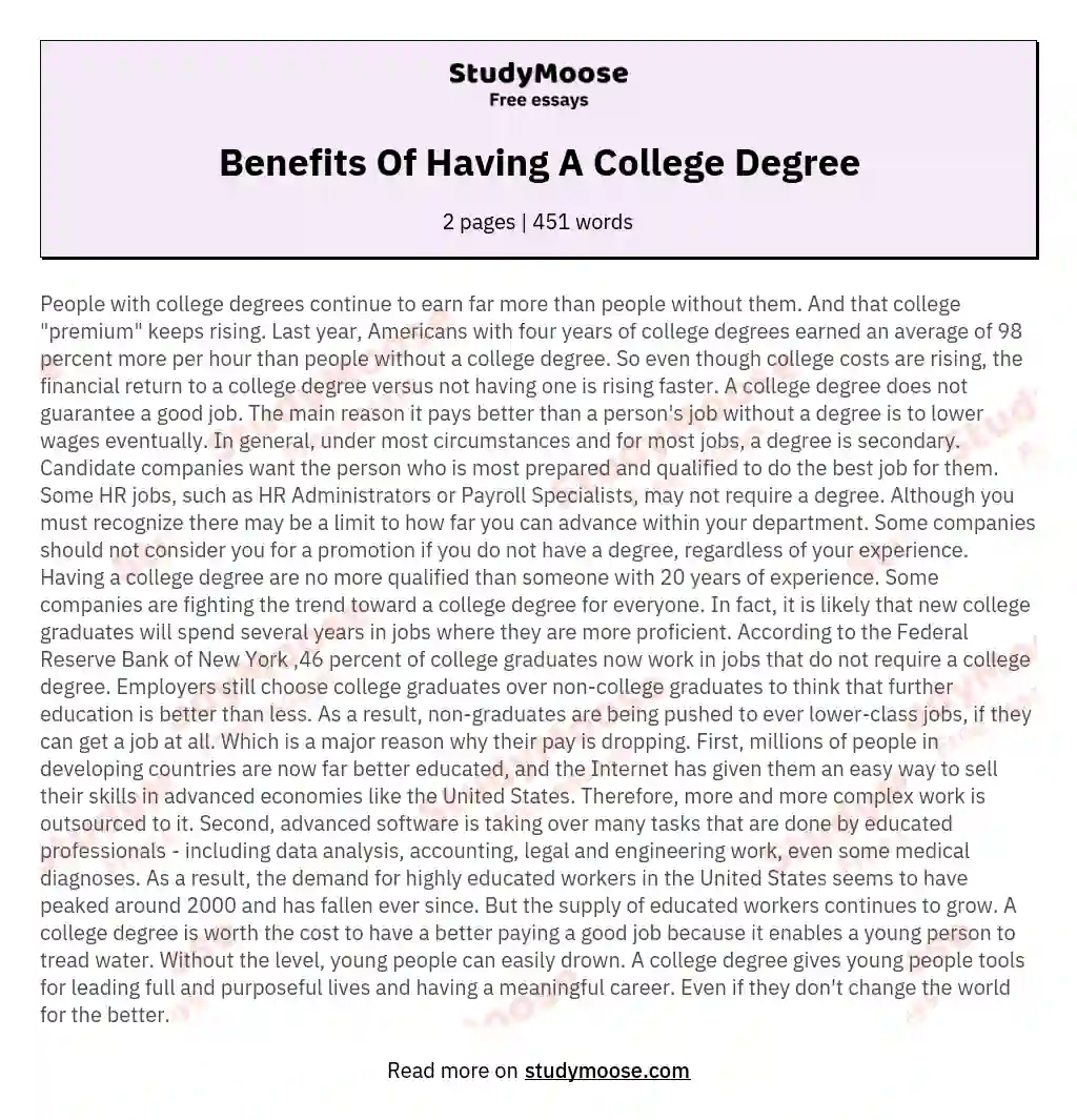 Benefits Of Having A College Degree essay
