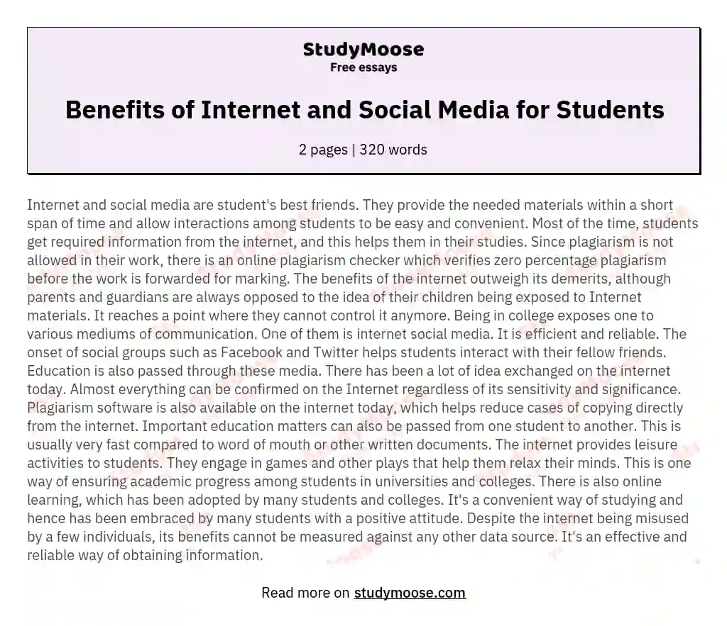 Benefits of Internet and Social Media for Students essay