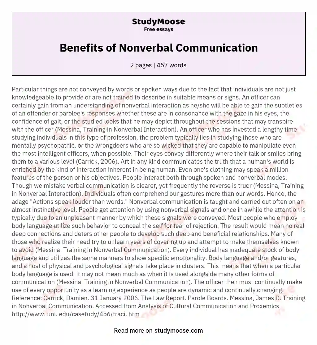 Benefits of Nonverbal Communication essay