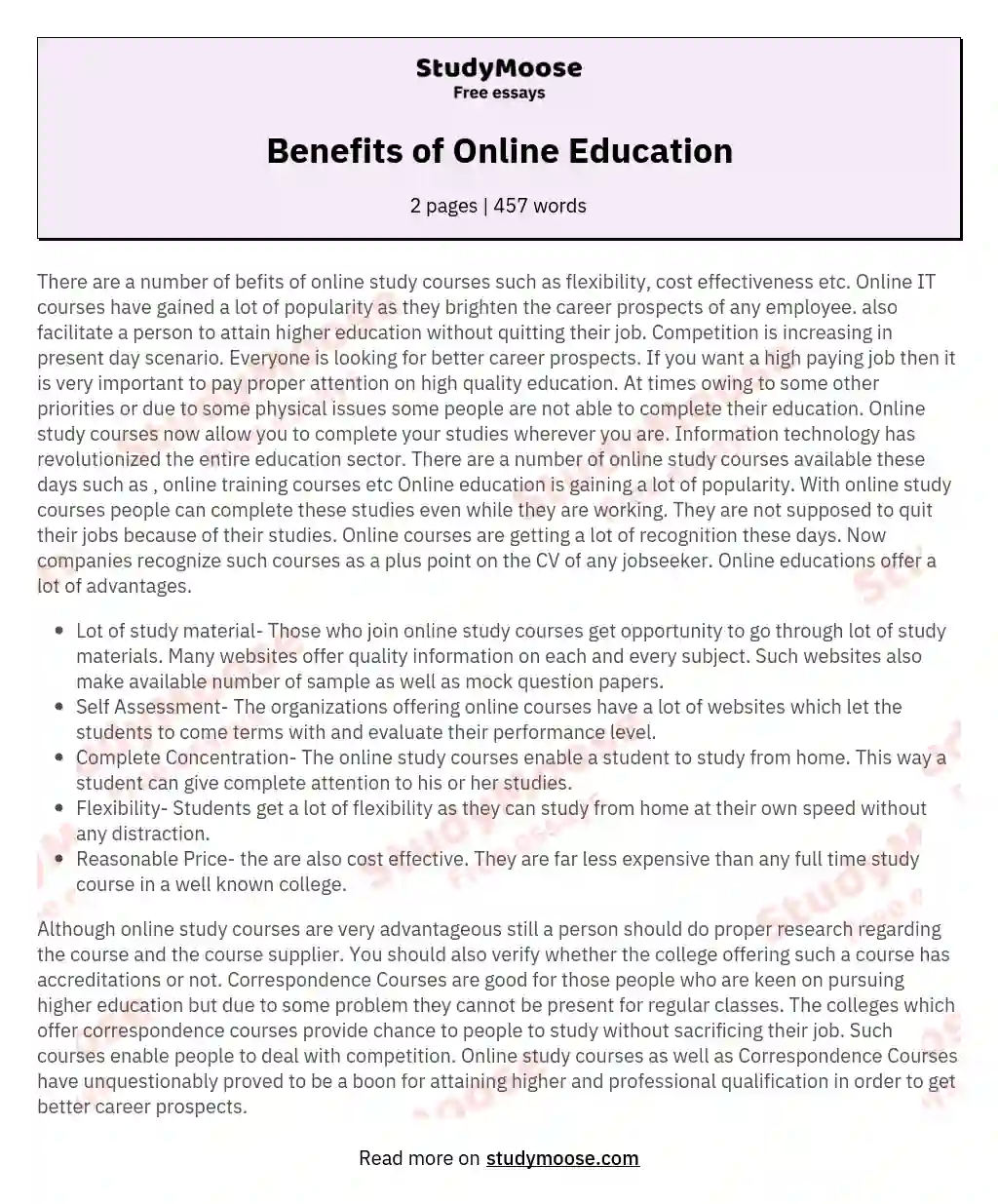Benefits of Online Education essay