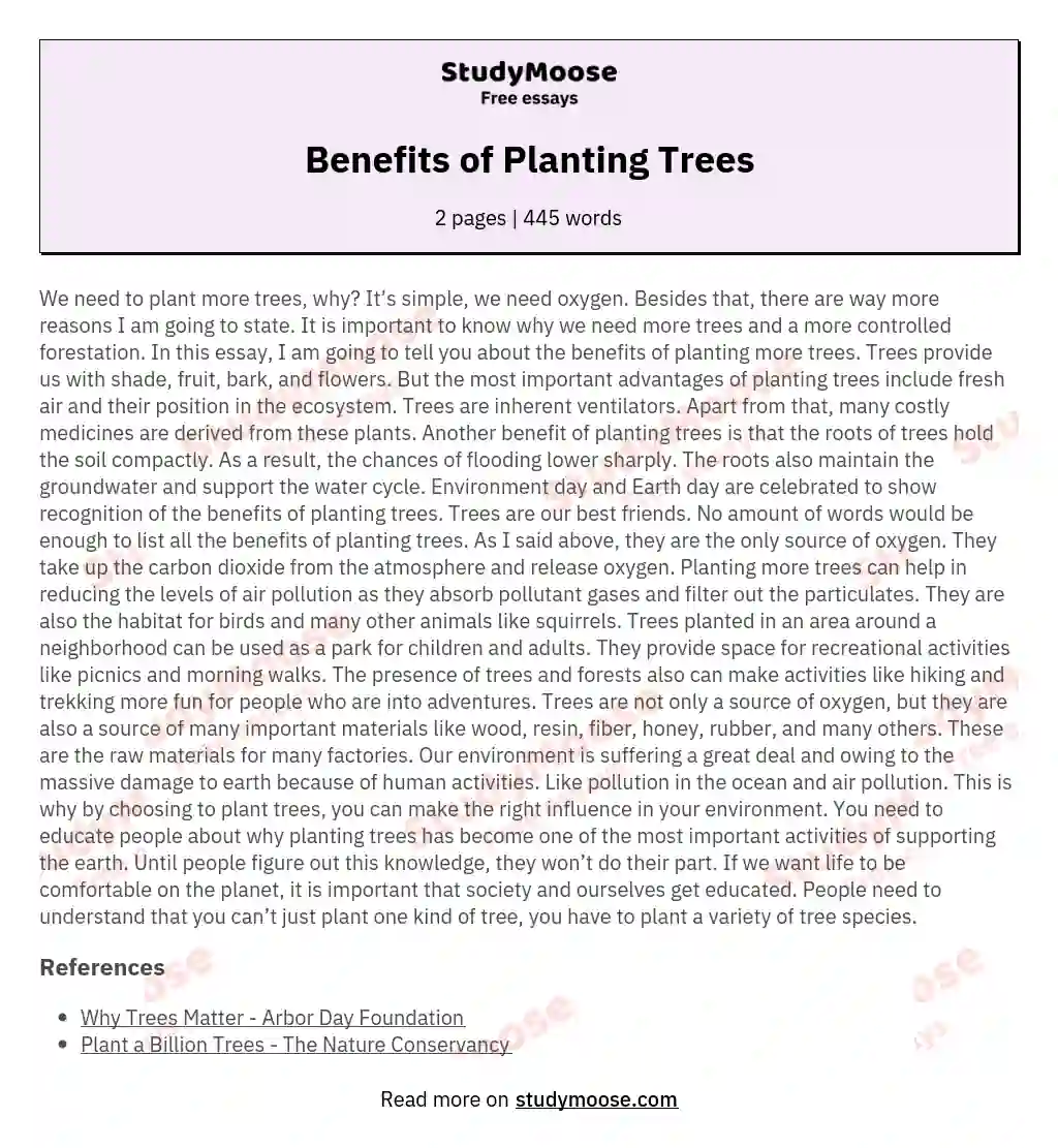 Benefits of Planting Trees essay