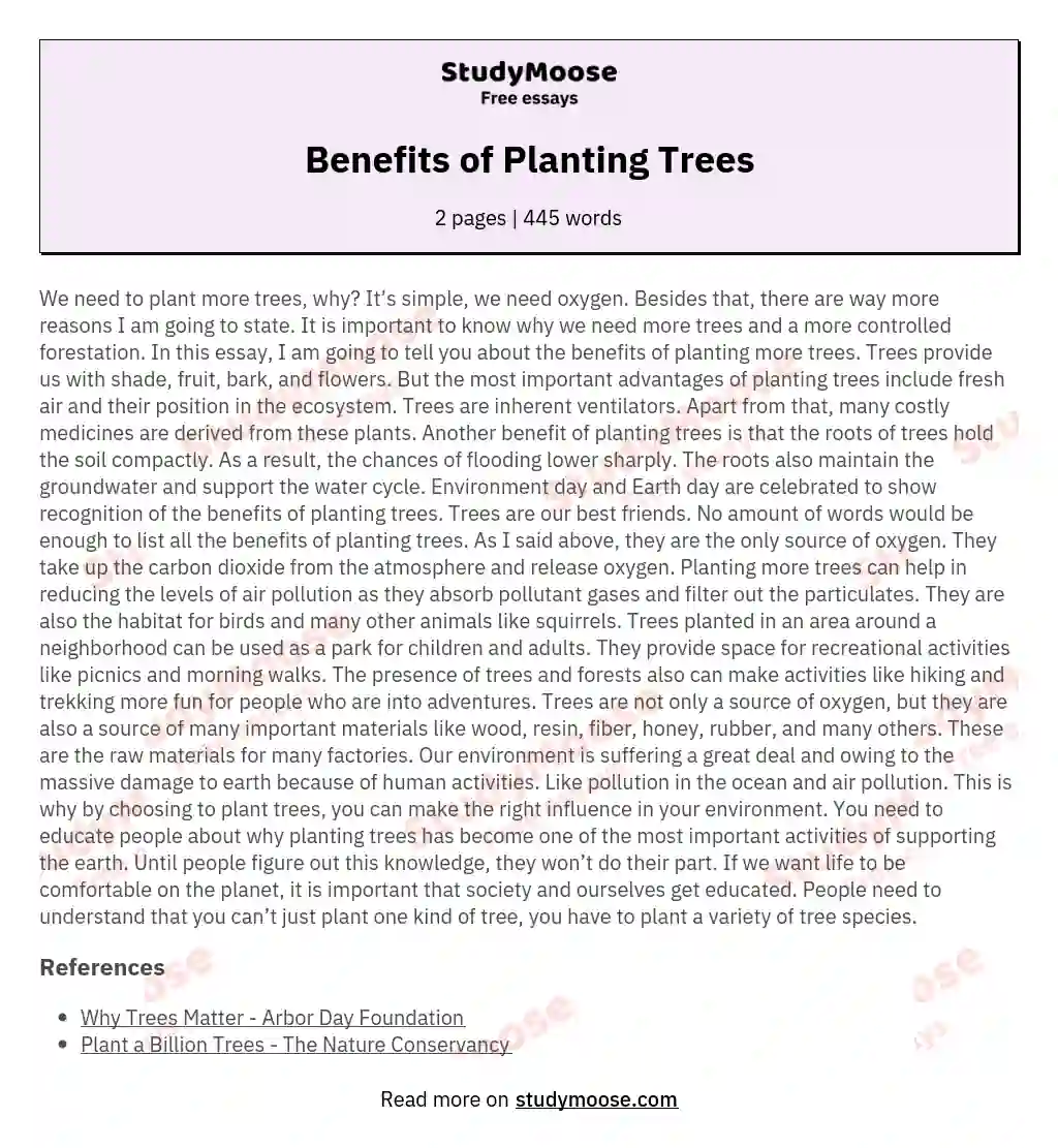 importance of trees long essay