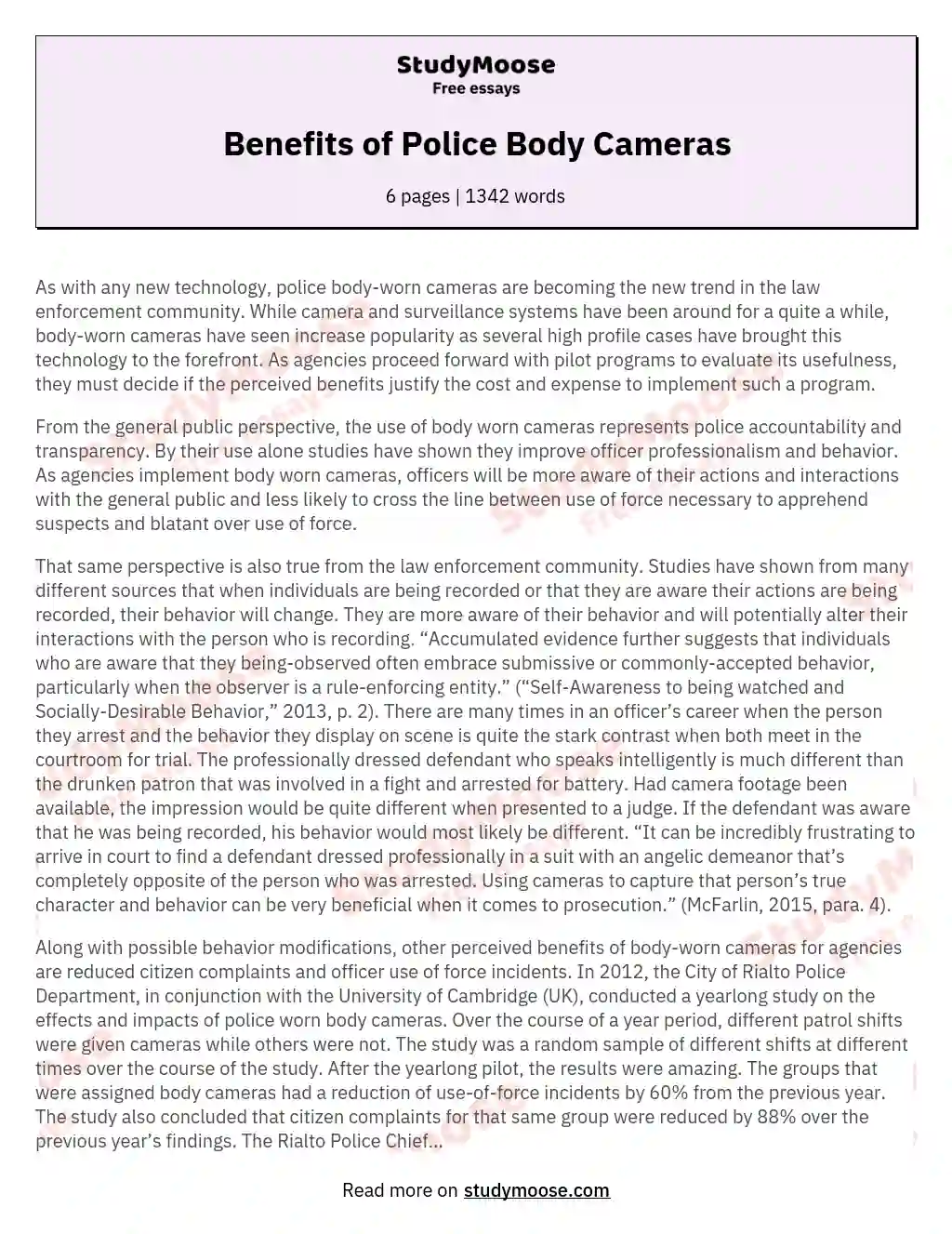 Benefits of Police Body Cameras