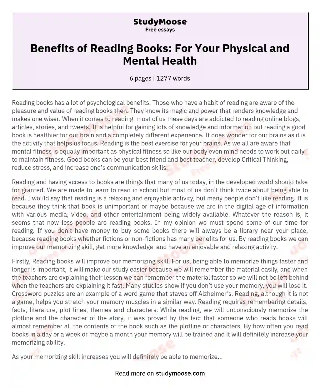 essay about benefit of reading