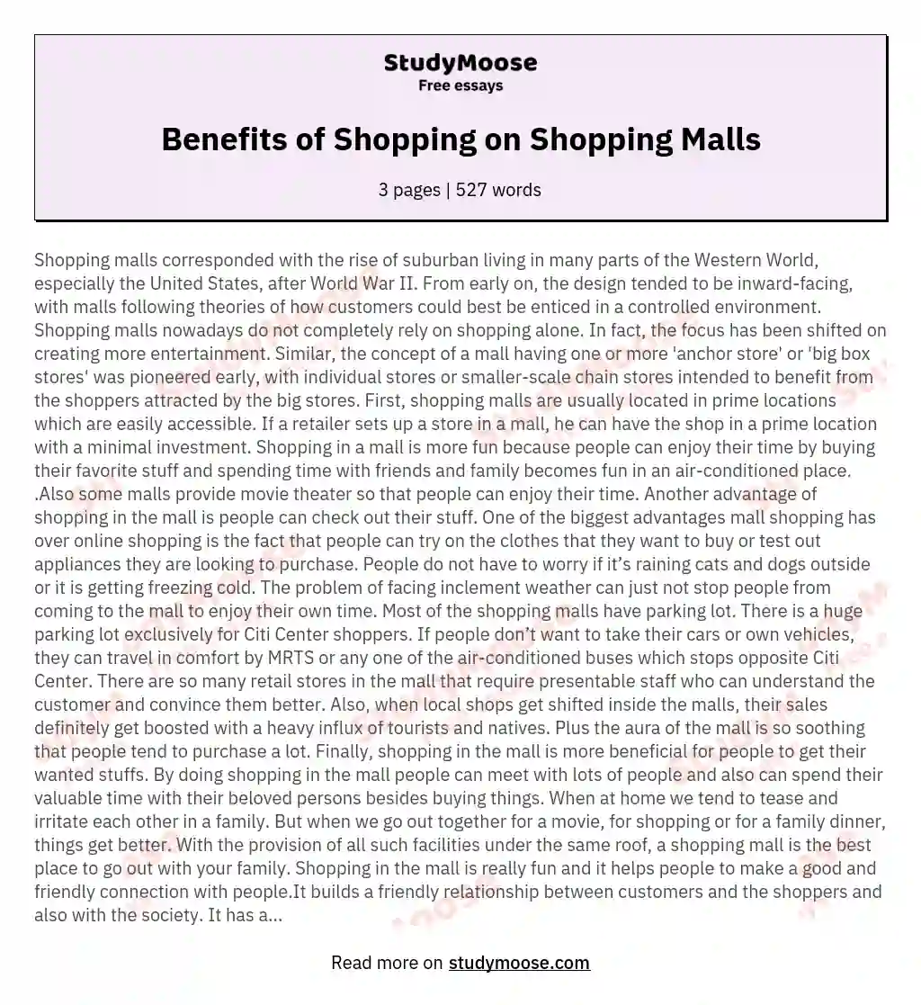 Benefits of Shopping on Shopping Malls