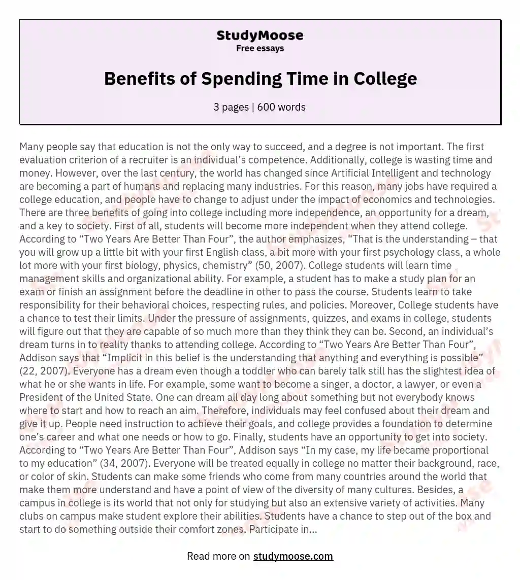 Benefits of Spending Time in College essay