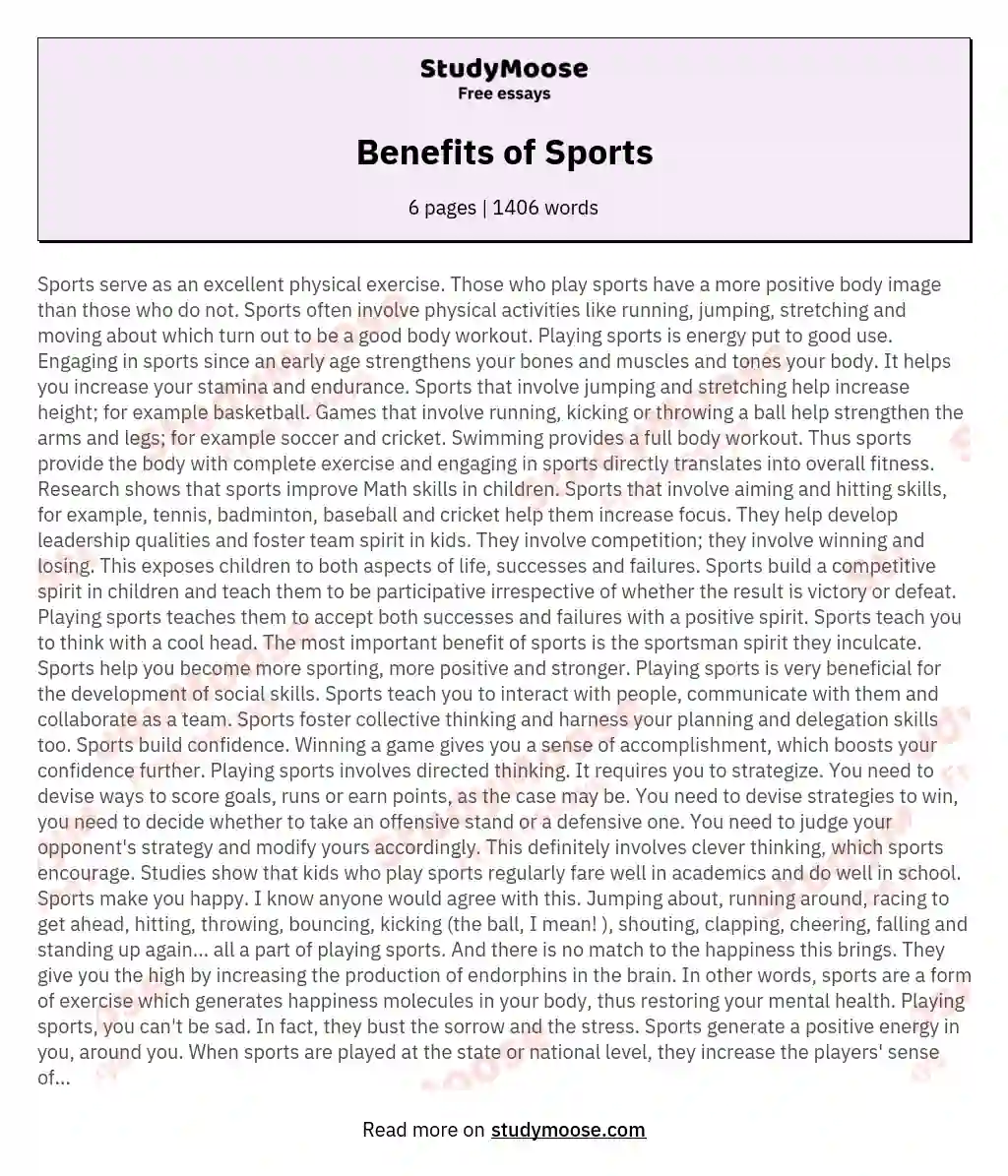 Benefits of Sports essay