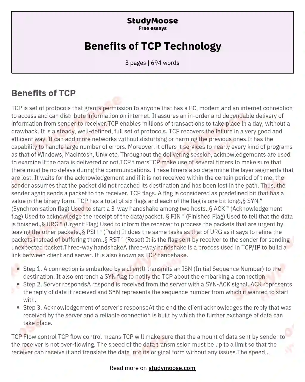 Benefits of TCP Technology essay