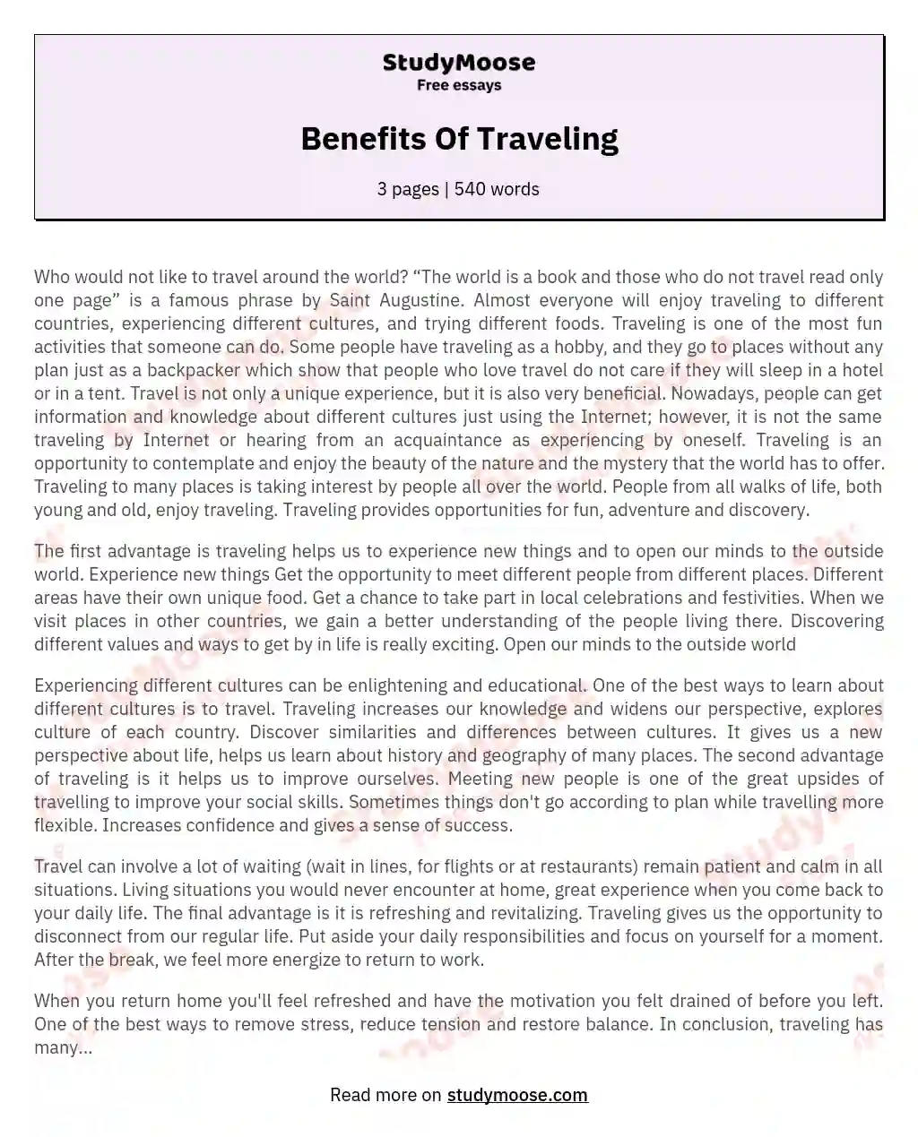 essay about benefits of traveling
