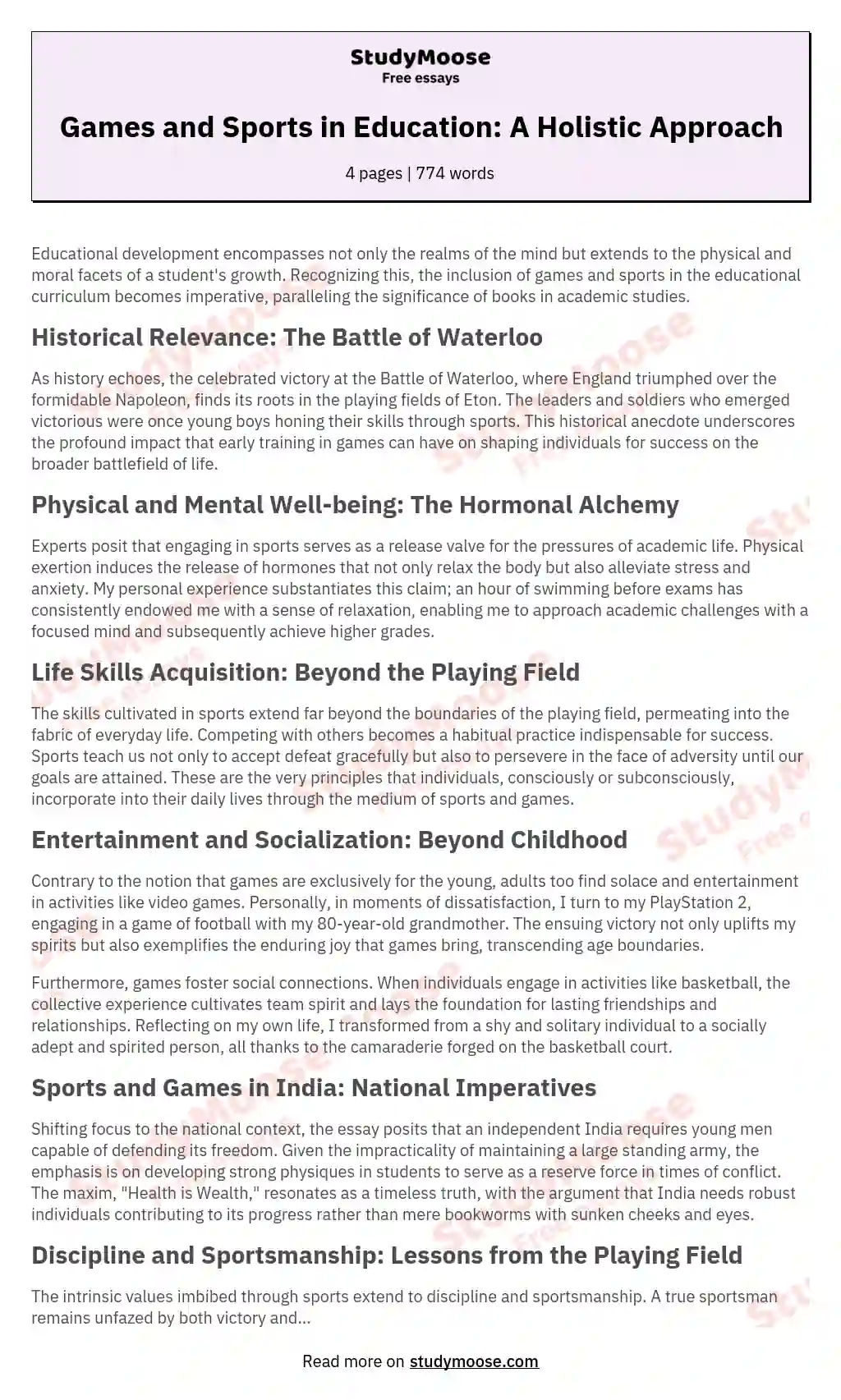 Games and Sports in Education: A Holistic Approach essay