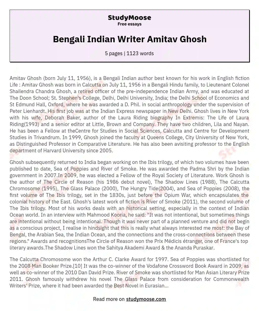 Bengali Indian Writer Amitav Ghosh essay