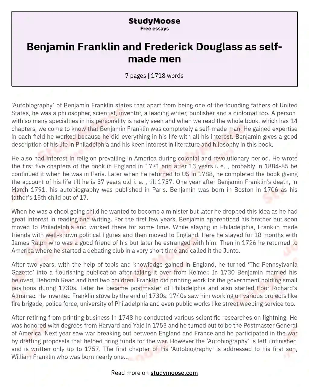 Benjamin Franklin and Frederick Douglass as self-made men