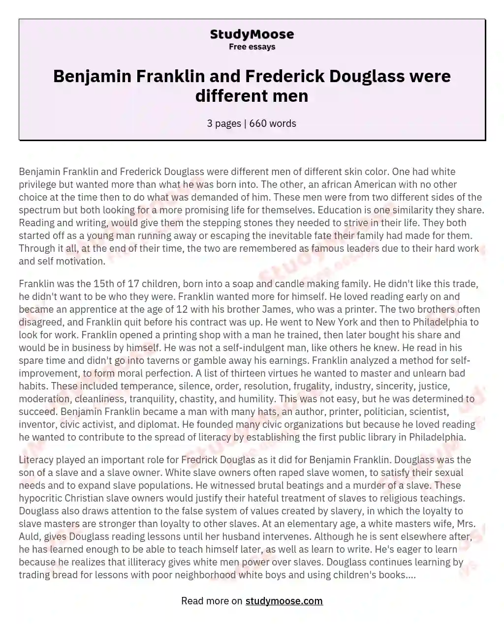 Benjamin Franklin and Frederick Douglass were different men essay