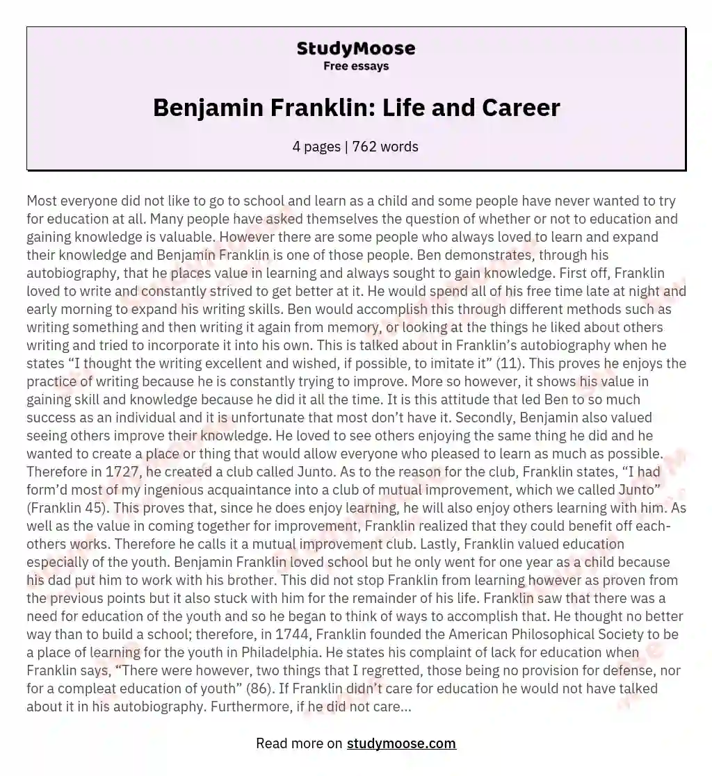 Benjamin Franklin: Life and Career