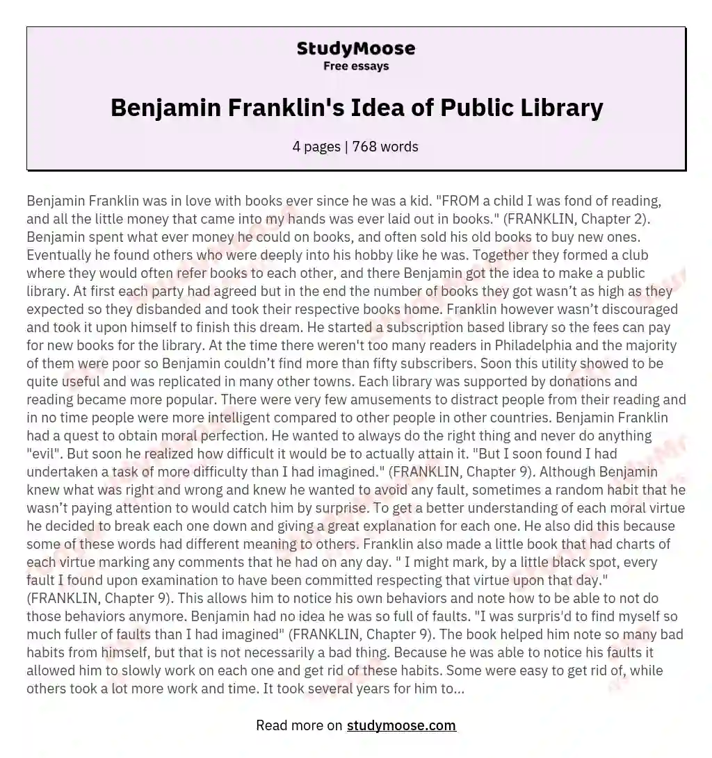 Benjamin Franklin's Idea of Public Library essay