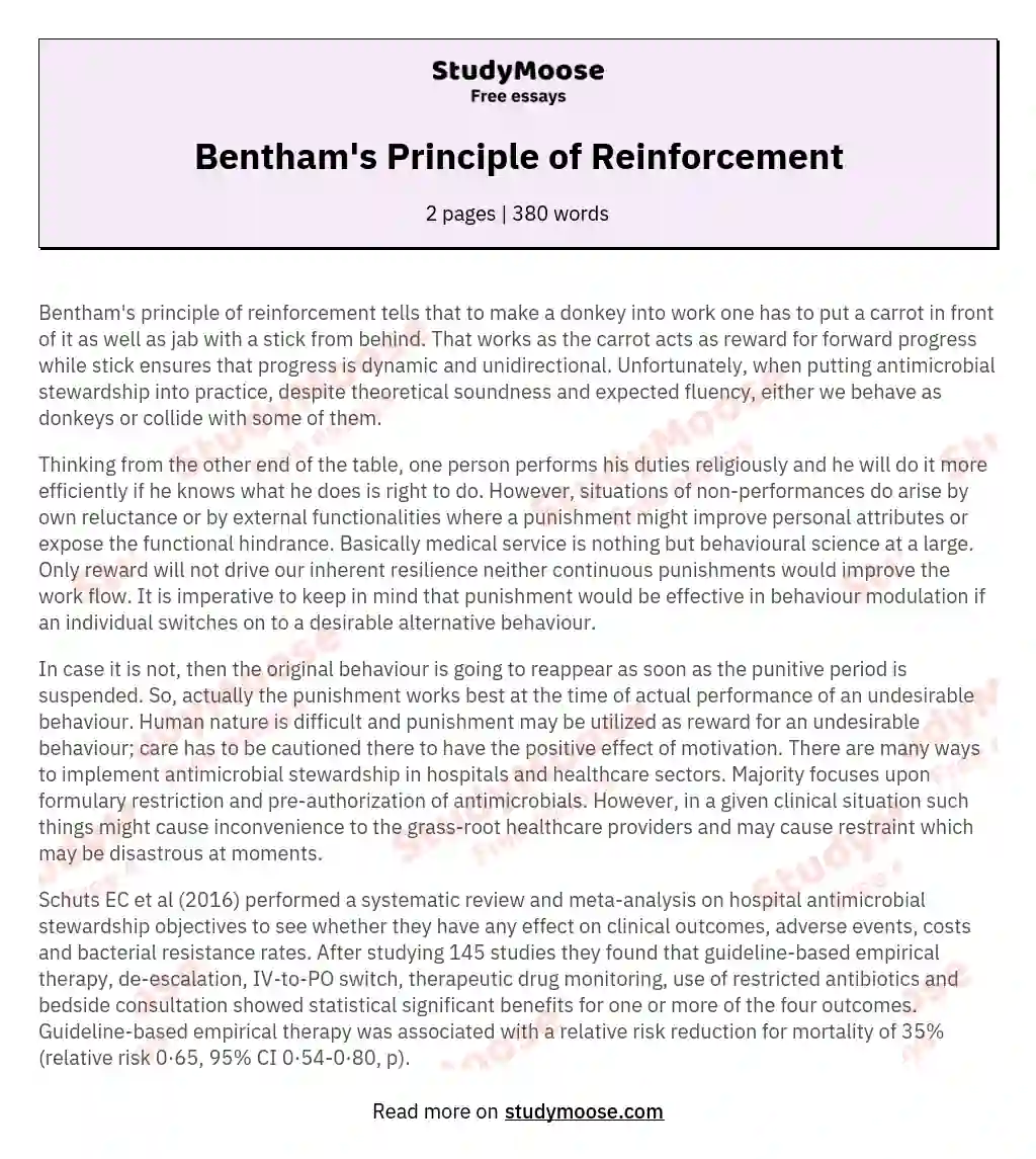 Bentham's Principle of Reinforcement essay