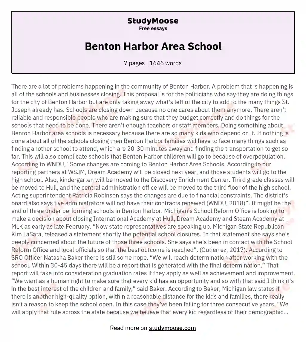 Benton Harbor Area School essay