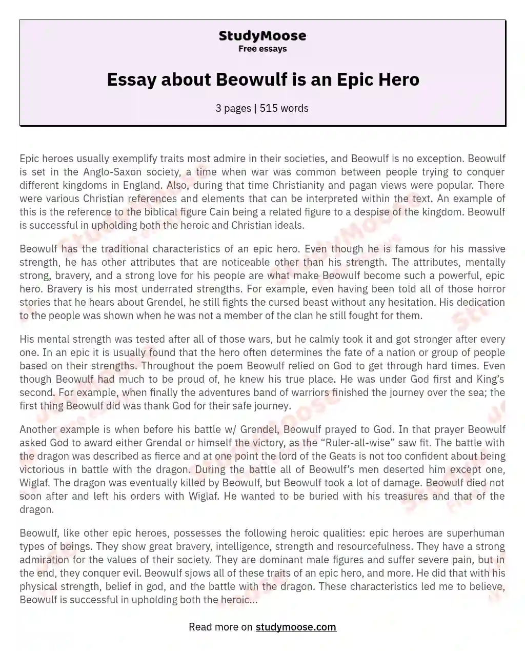 Essay about Beowulf is an Epic Hero