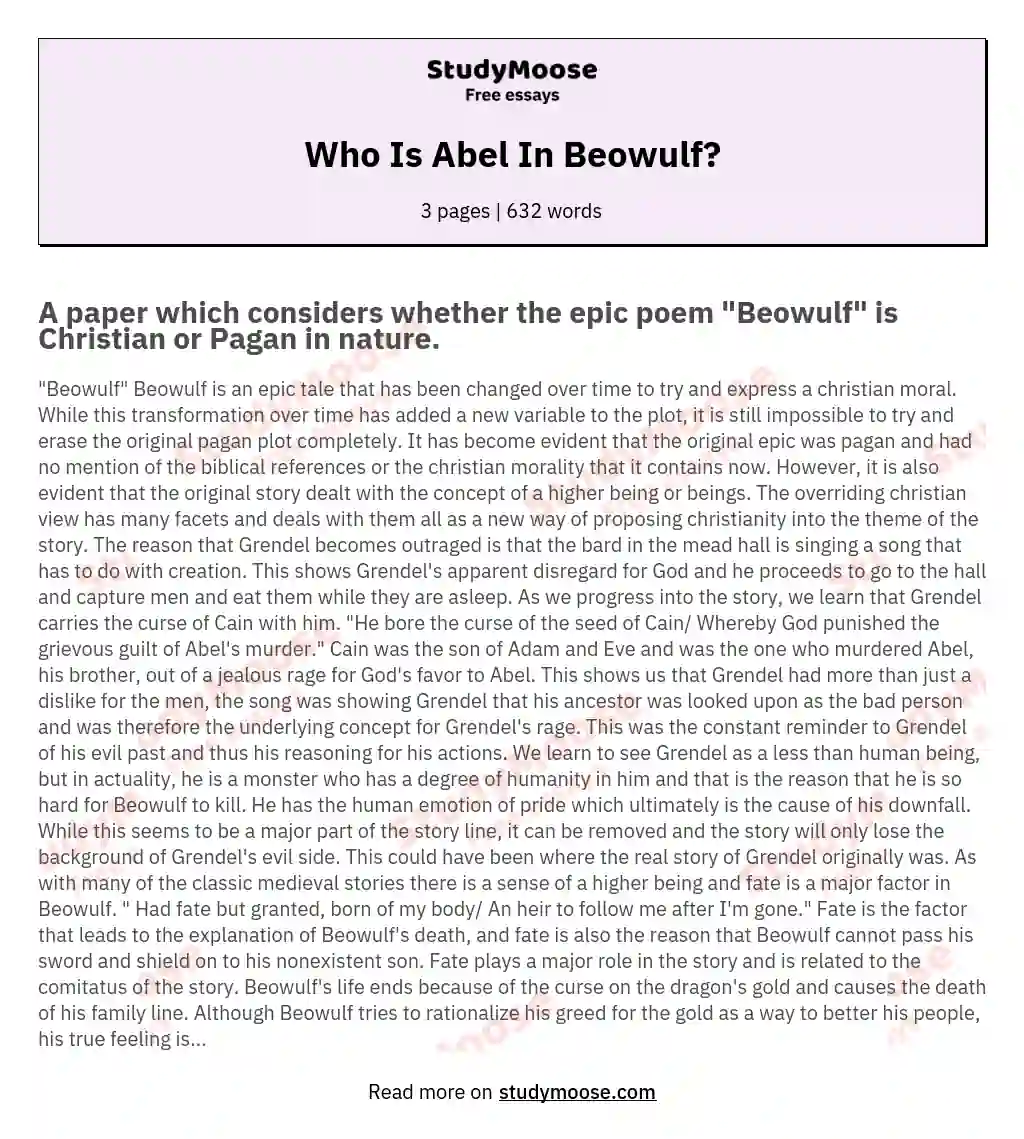 Who Is Abel In Beowulf?