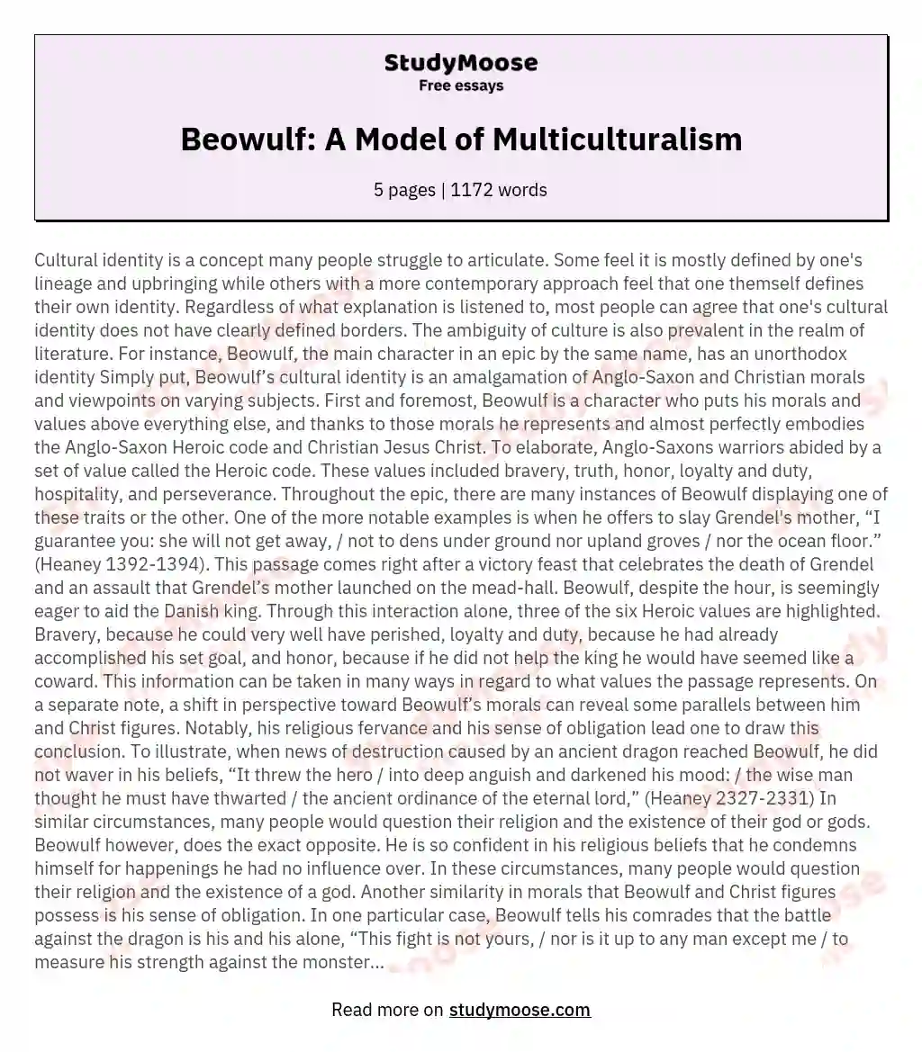 Beowulf: A Model of Multiculturalism essay