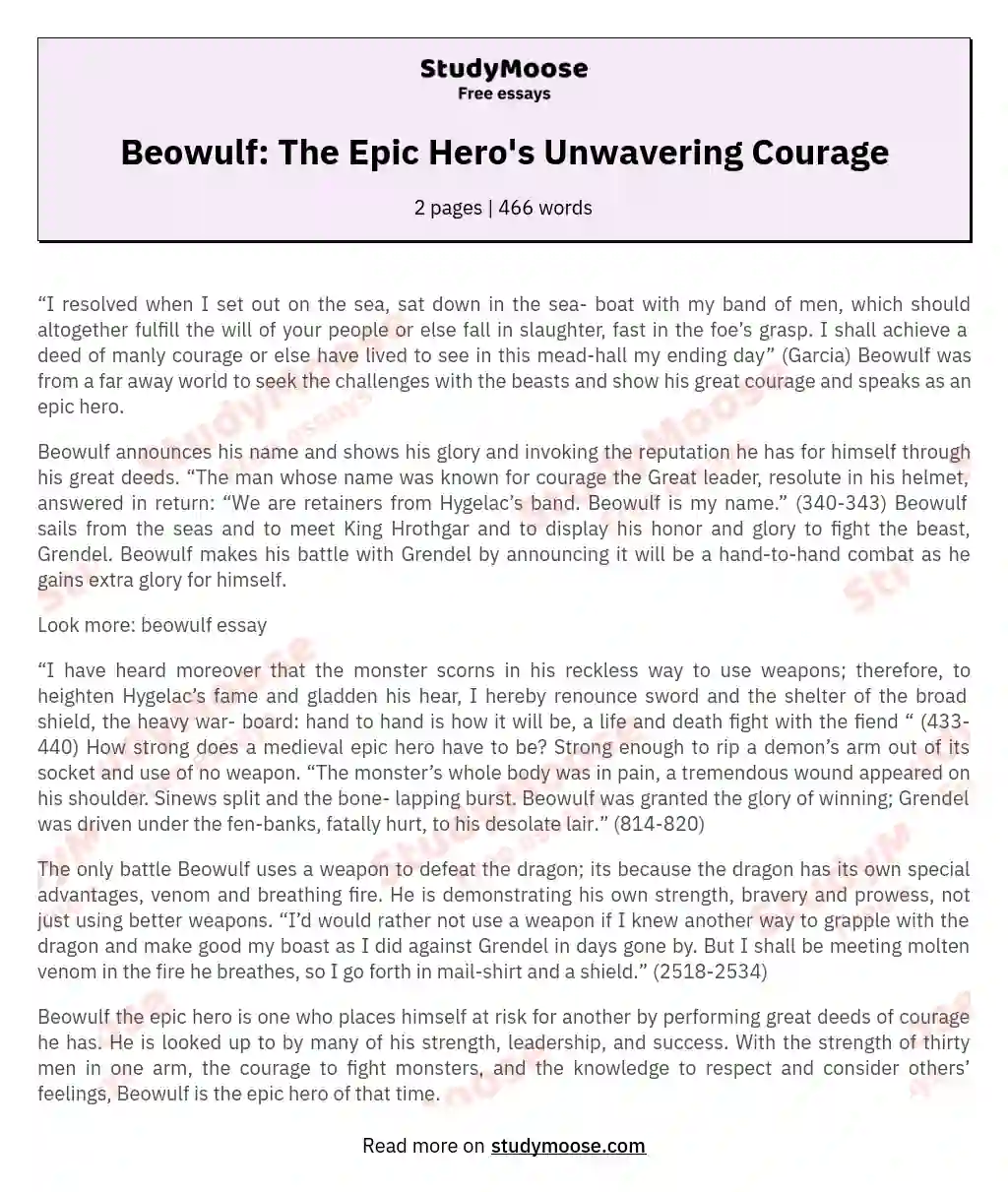 Beowulf: The Epic Hero's Unwavering Courage essay