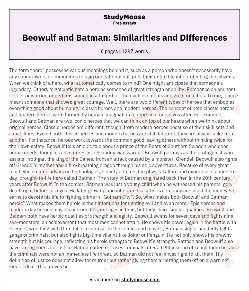 Beowulf and Batman: Similarities and Differences essay