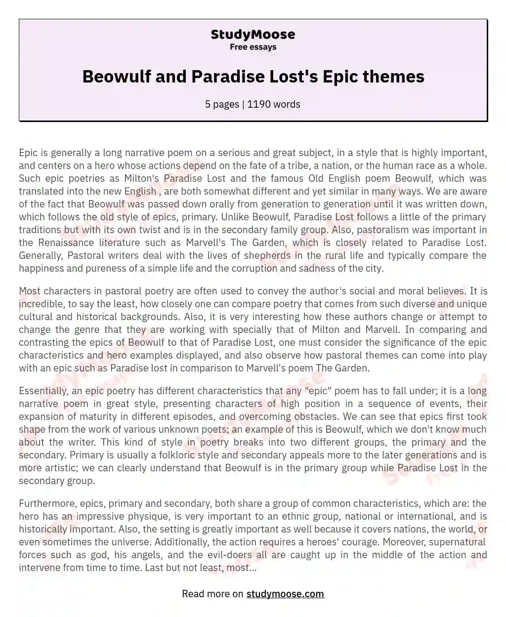 Beowulf and Paradise Lost's Epic themes