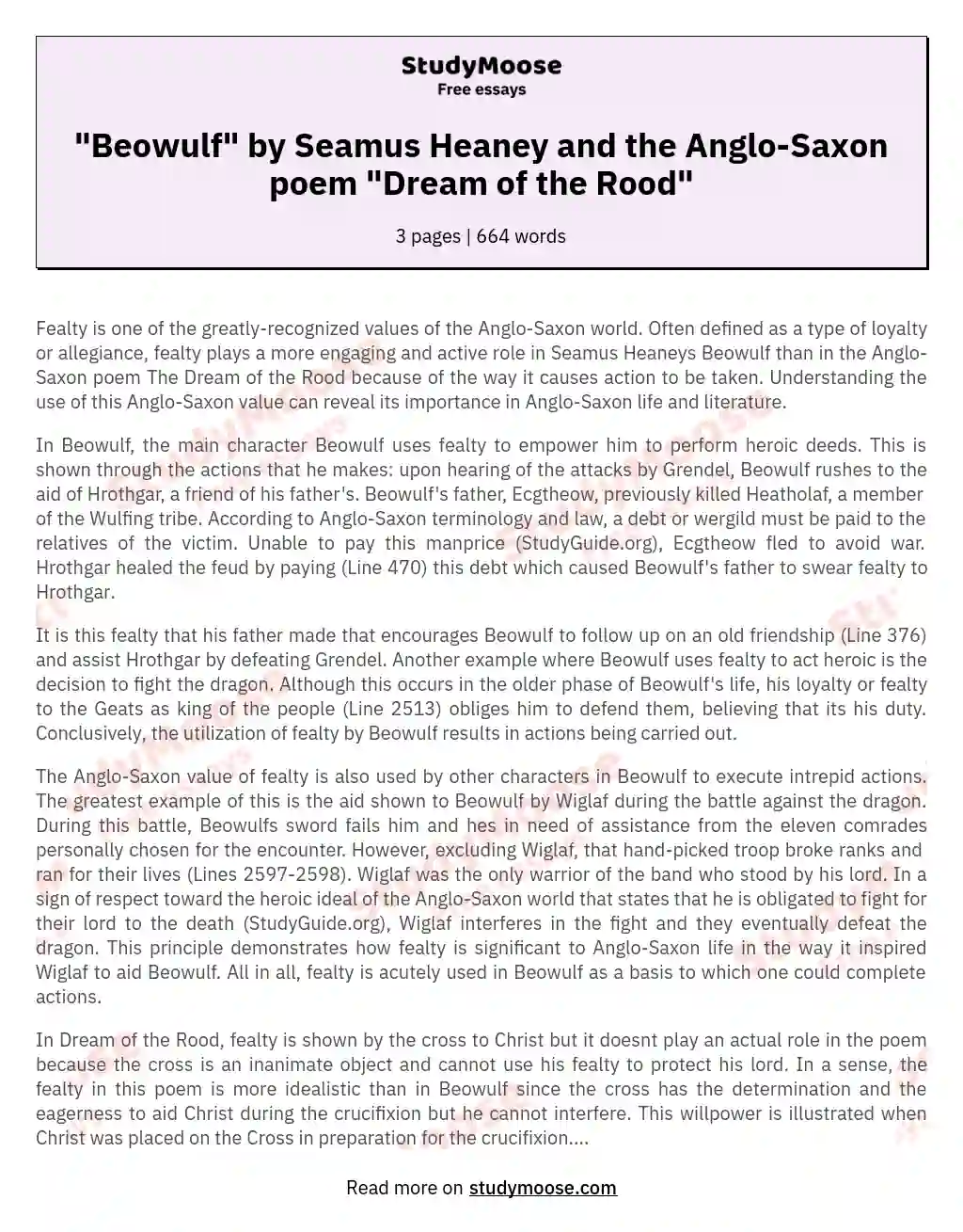 "Beowulf" by Seamus Heaney and the Anglo-Saxon poem "Dream of the Rood"
