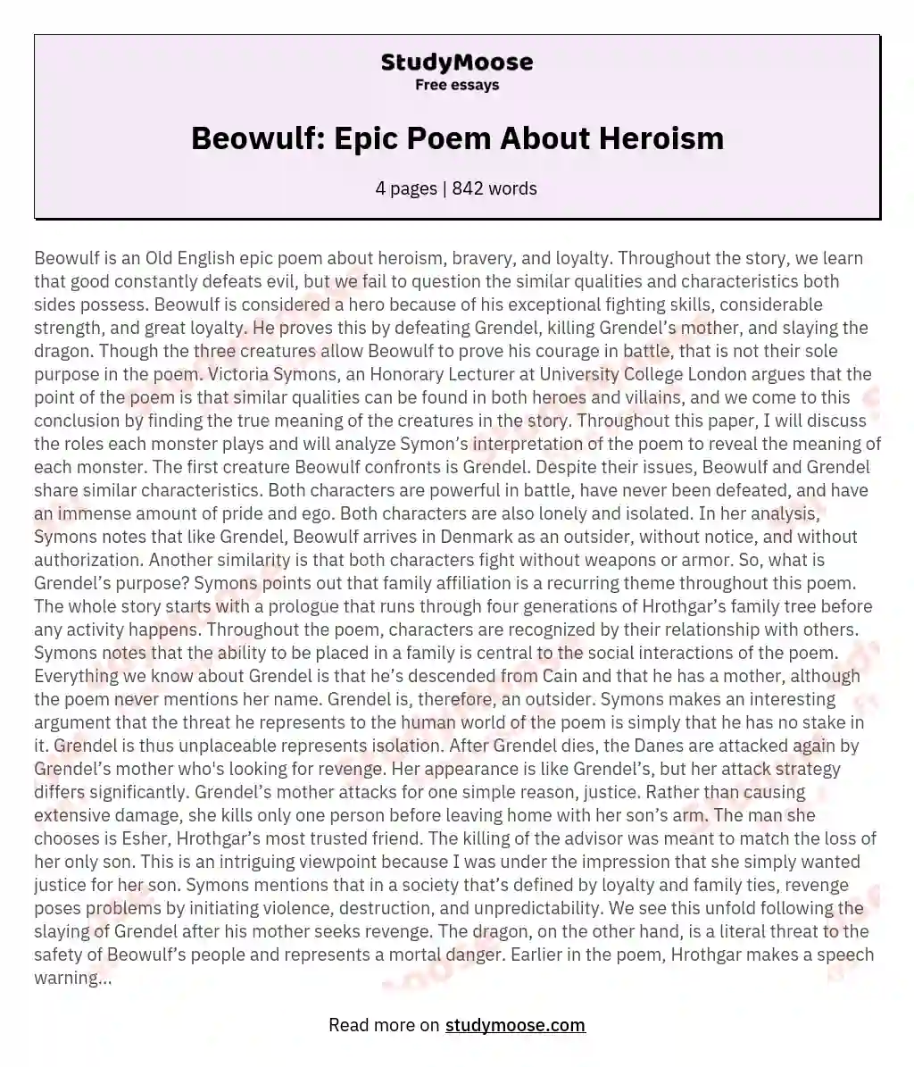 Beowulf: Epic Poem About Heroism