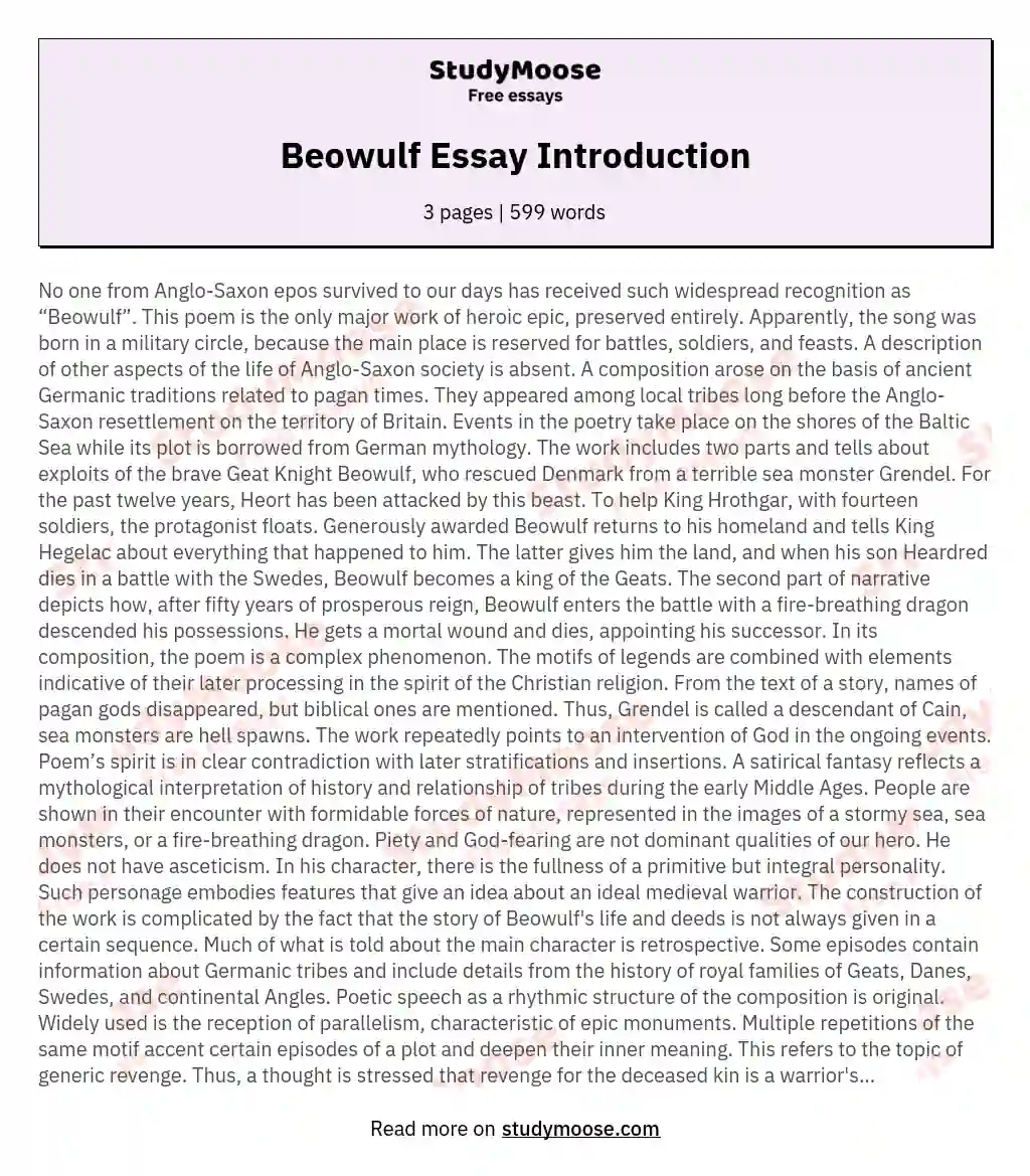 introduction paragraph for beowulf essay