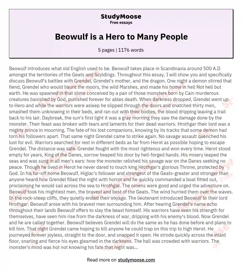 Beowulf is a Hero to Many People essay
