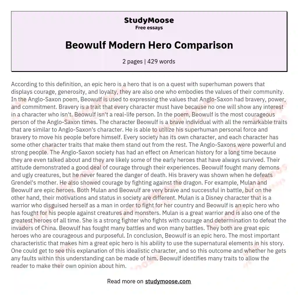 Beowulf Modern Hero Comparison
