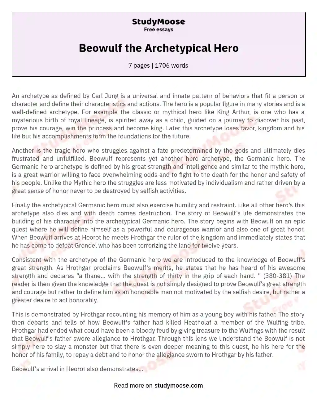 Beowulf the Archetypical Hero essay