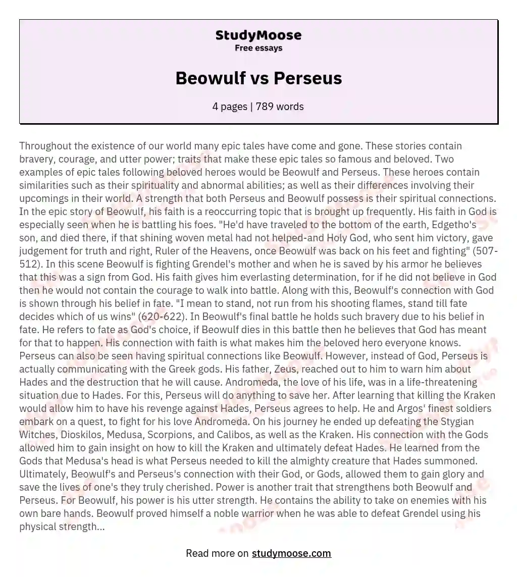 Beowulf vs Perseus essay