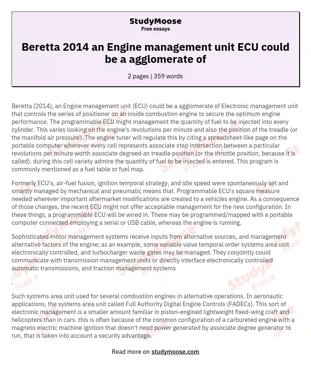 Beretta 2014 an Engine management unit ECU could be a agglomerate of essay