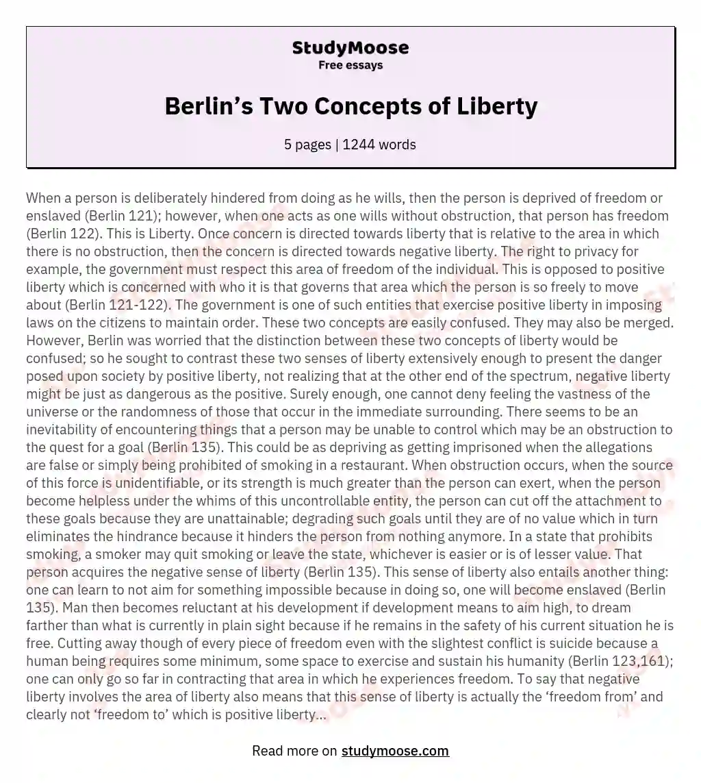 Berlin’s Two Concepts of Liberty essay