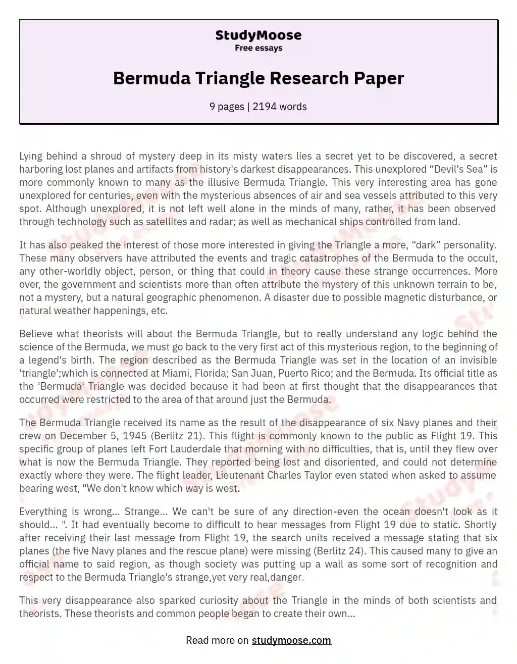 Bermuda Triangle Research Paper