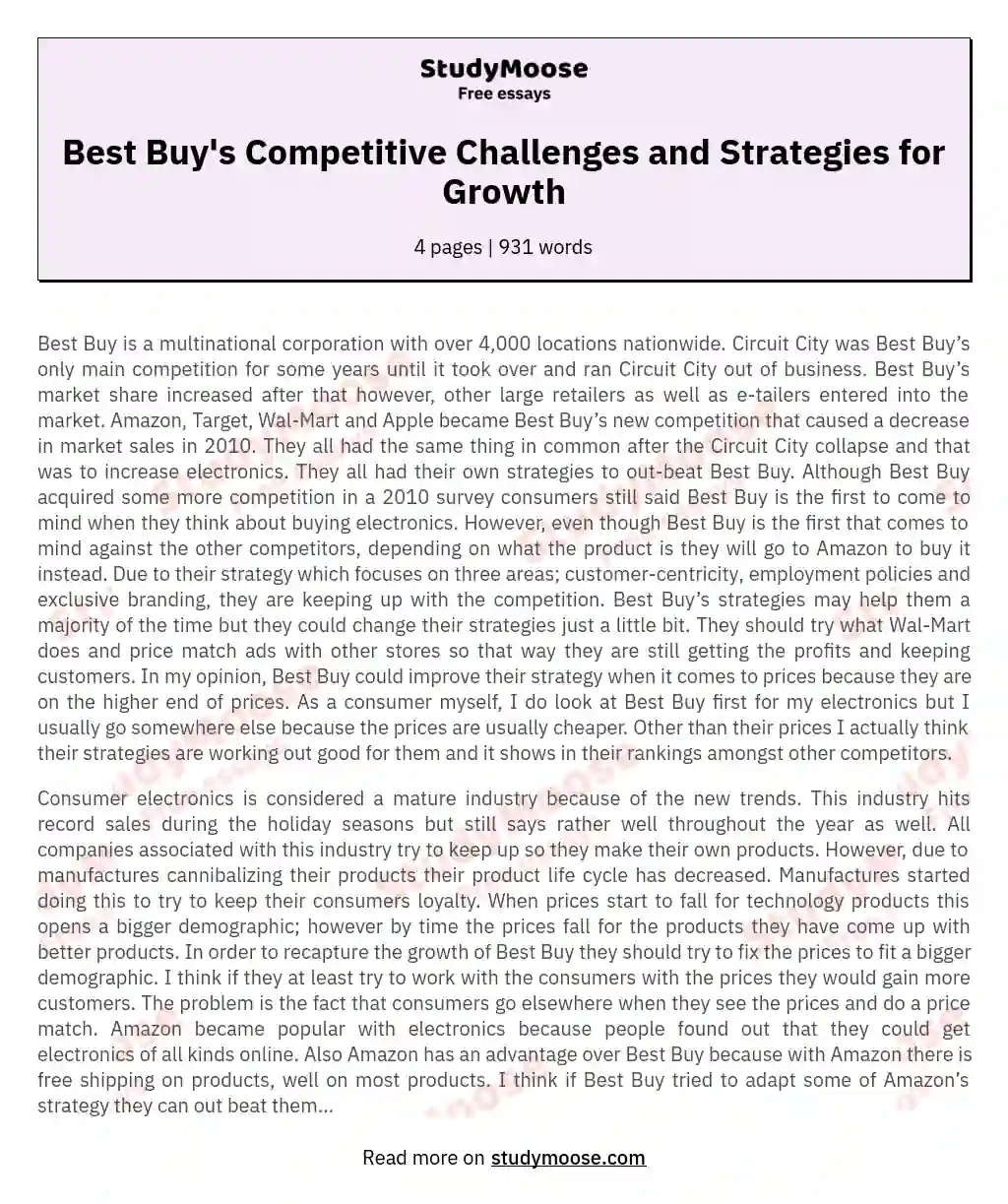 Best Buy's Competitive Challenges and Strategies for Growth essay