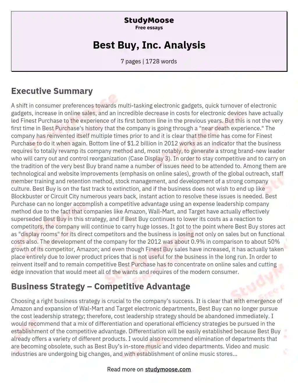 Best Buy, Inc. Analysis essay