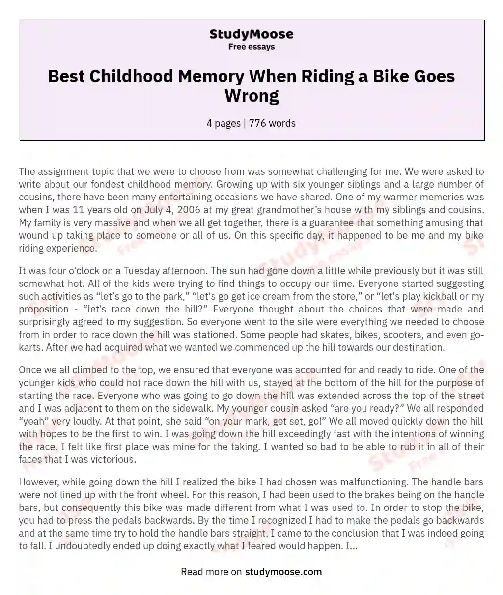 my fondest childhood memories essay