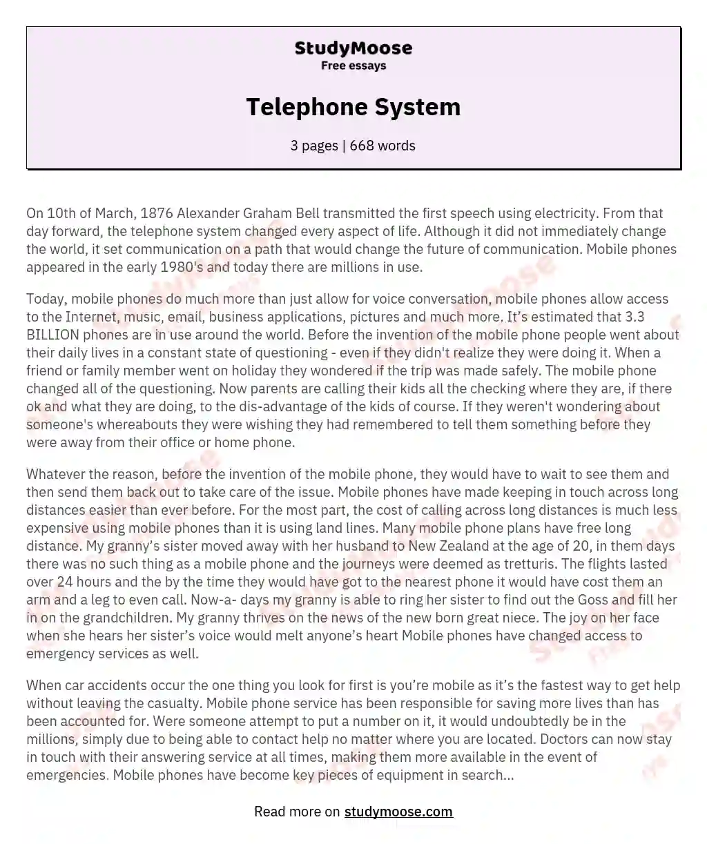 short essay on invention of telephone