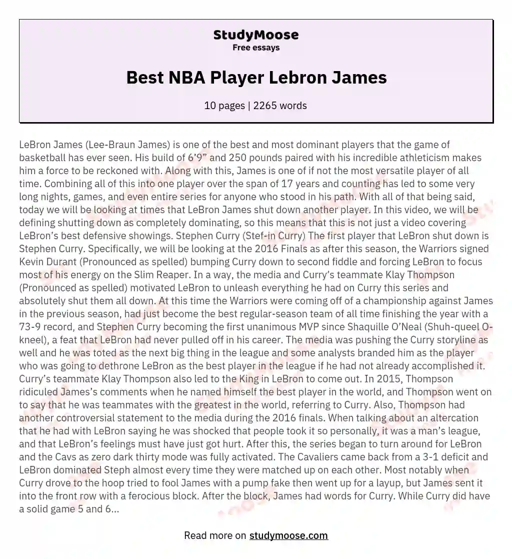 Best NBA Player Lebron James essay
