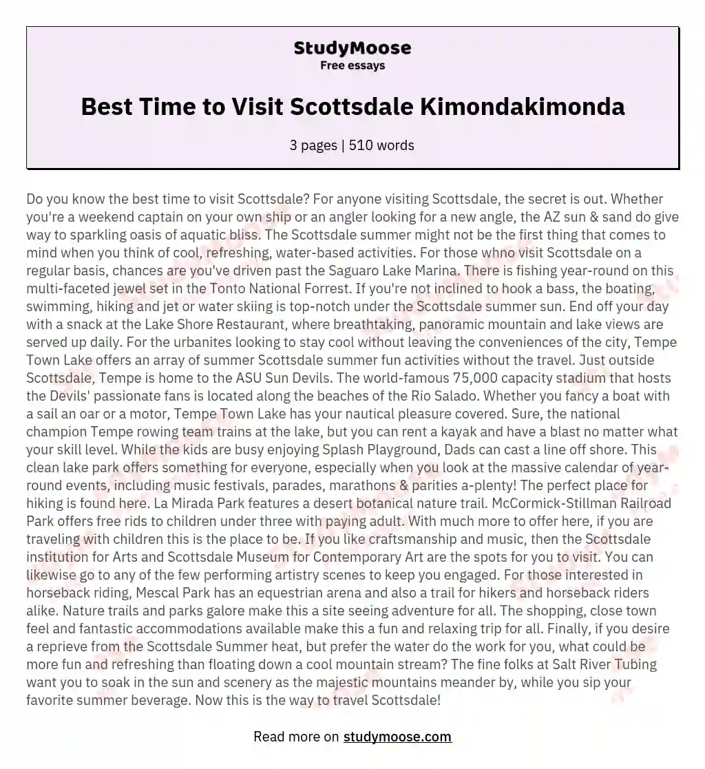 Best Time to Visit Scottsdale Kimondakimonda essay